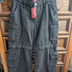 NWT Edikted Women`s Convertible two piece black washed denim cargo pants Size M